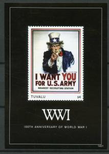 Tuvalu 2014 MNH WWI WW1 World War I 100th Ann Recruitment US Army 1v S/S Stamps