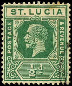 ST LUCIA Sc 76 F-VF/USED - 1921 ½p King George V