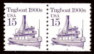 Sc 2260   15¢ Tugboat Plate # Coil Pair, MNH