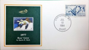 1984 50th Anniversary Duck Stamp FDC of RW44 1977 ROSS' GEESE, CHEYENNE, WYOMING