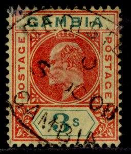 GAMBIA EDVII SG56, 3s carmine & green/yellow, VERY FINE USED. Cat £70. CDS