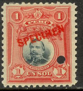 PERU 1909 1s Bolognesi Portrait Issue Overprinted SPECIMEN ABNC Punch Sc 185 MH