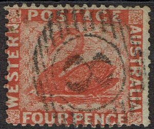 WESTERN AUSTRALIA 1861 SWAN 4D VERMILION PERF 14 USED 