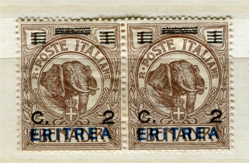 ITALY; ERITREA early 1900s pictorial Elephant type 2c. mint hinged pair