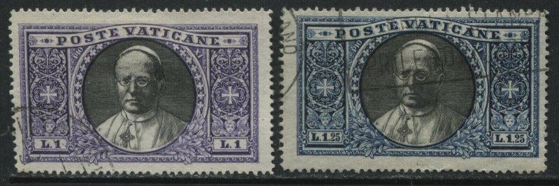 Vatican 1933 1 and 1.5 lire used
