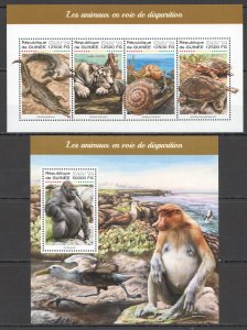 HM0029 2018 GUINEA ENDANGERED ANIMALS BIRDS REPTILES TIGERS #12930-3+BL2882 MNH