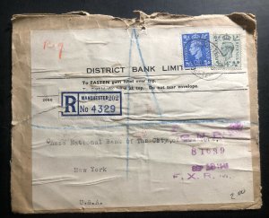 1949 Manchester England District Bank Economy Label Cover To New York Usa