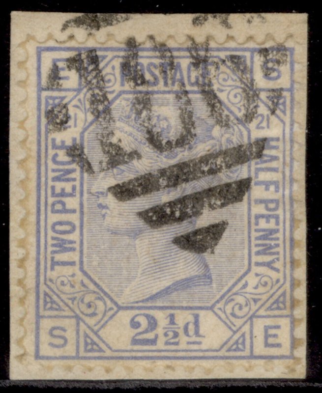 GB QV SG157, 2½d blue plate 21, USED. Cat £45. IRELAND on PIECE SE 