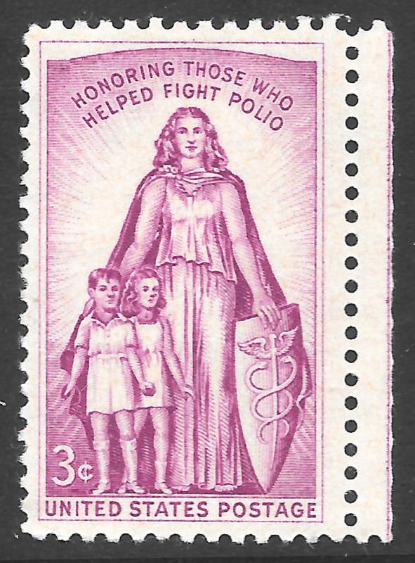 Scott 1087    3¢ Fight Against Polio Margin Single, MNH