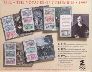 US Sc 2624-2629 MNH. 10 SETS - 1992 Columbus SSs in original USPS Envelopes