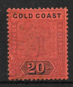 GOLD COAST SG25 1894 20/= DULL MAUVE & BLACK ON RED USED