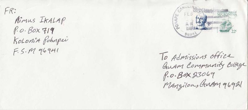 Caroline Islands Micronesia 3c Lutke on 22c Tall Ship Senyavin Envelope 1989 ...