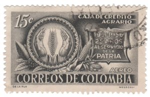 COLOMBIA YEAR 1957 AIRMAIL STAMP SCOTT # C295. USED.