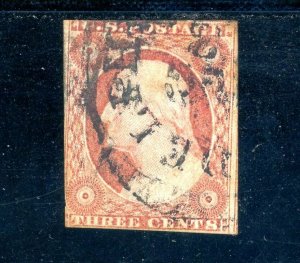 USAstamps Used VF US 1851 Washington Dull Red Scott 11 On Paper 