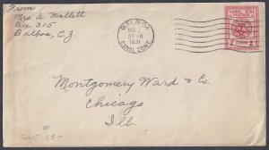 US PANAMA 1931 BALBOA CANAL ZONE 2¢ IMPRINTED COVER TO CHICAGO