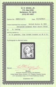 11A Used, Brownish Carmine, Weiss Cert, Free, Insured Shipping