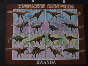 RWANDA-2001-16 DIFFERENT WORLD FAMOUS DINOSAURES CTO LARGE SHEET VERY FINE