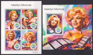 Gs0901 2019 Sierra Leone Marilyn Monroe Cinema #11721-24+Bl1844 Mnh
