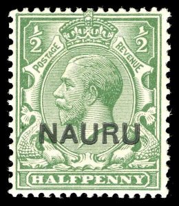 Nauru 1916 KGV ½d yellow-green error OVERPRINT TRIPLE, TWO ALBINO var MNH. SG 1c