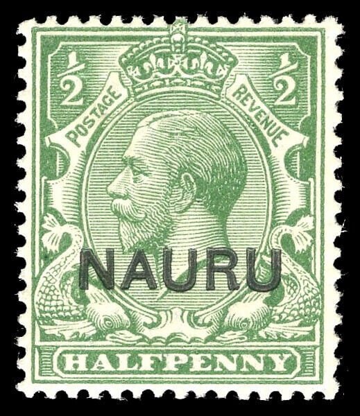 Nauru 1916 KGV ½d yellow-green error OVERPRINT TRIPLE, TWO ALBINO var MNH. SG 1c