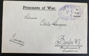 1919 Malta St Clement Camp Prisoner of War POW Letter cover to Berlin Germany