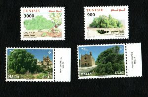2017- Malta- Tunisia- Trees from Euromed- 2 Complete Sets- MNH**