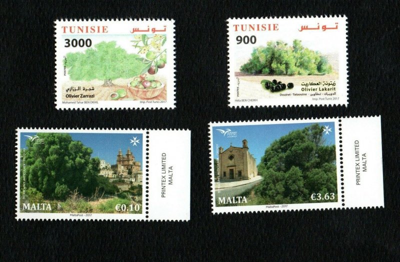 2017- Malta- Tunisia- Trees from Euromed- 2 Complete Sets- MNH**