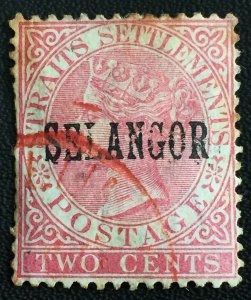 MALAYA 1885 SELANGOR opt Straits Settlements QV 2c Used Perf faults SG#33 M3446