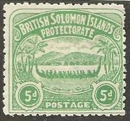 British Solomon Islands 5, mint hinge remnant, tiny thin. 1907. (a786)