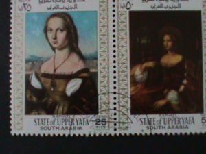 ​SOUTH ARABIA-WORLD FAMOUS PAINTINGS STRIP VF-FANCY CANCEL LAST ONE