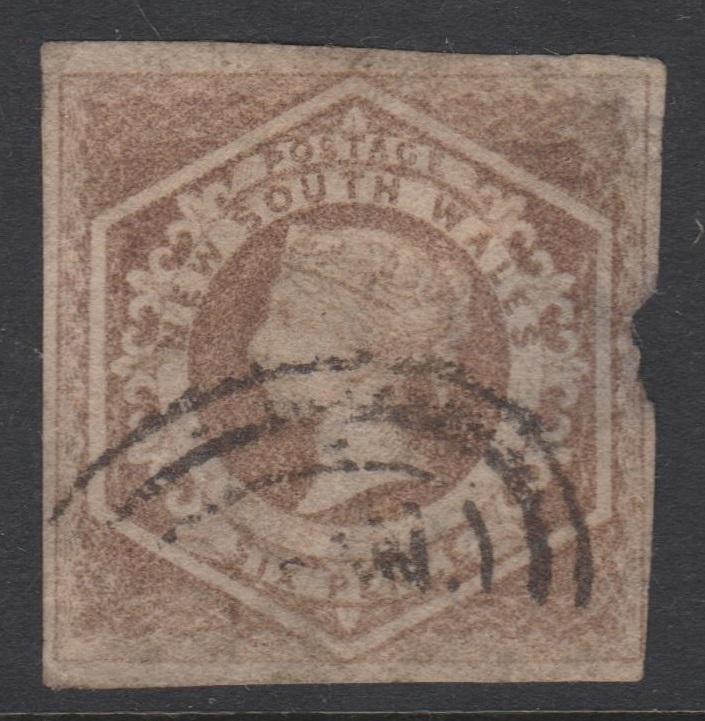 New South Wales 1854 QV 6d Diadem Sc#28a Wmk 8 Thinned Used