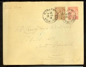 MONACO 1919 10c Postal Stationery Envelope Uprated w 15c ALBERT I Issue to USA