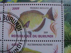 ​BURUNDI-2009- COLORFUL LOVELY BEAUTIFUL TROPICAL FISHES CTO SHEET VF-NO.2