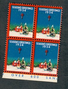 Christmas Seals from 1934 MNH block of 4
