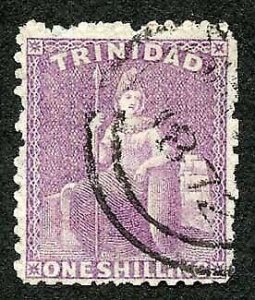 Trinidad SG73b 1/- Mauve (aniline) Wmk Crown CC Perf 12.5 Fine used