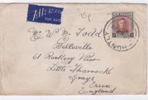 new zealand 1948 3 shillings huntley air mail   stamps cover ref r14637