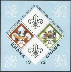 Ghana 465 ab sheet,hinged.Mi 484-485 Bl.47. Boy Scout Movement, 65th Ann. 1972.