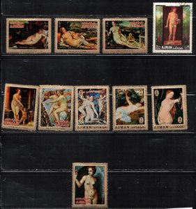 AJMAN - Group Of Nude Paintings On Stamps