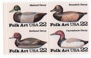 Scott #2141a Duck Decoy Block of 4 Stamps - MNH
