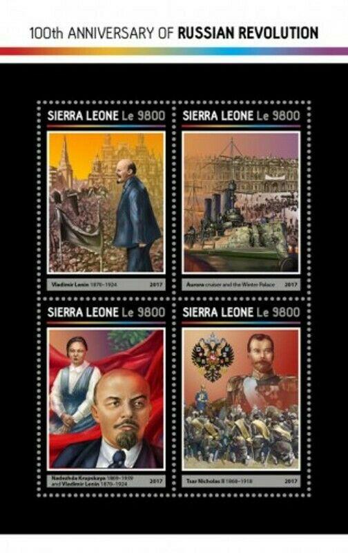 Sierra Leone 2017 Russian Revolution 4 Stamp Sheet Michel #8165-8 SRL17206a