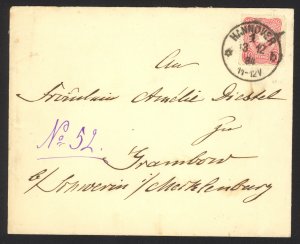 Germany Sc# 39 cover (m) Hannover>Meckleburg 1884 12.13 Eagle embossed Pfennig