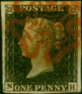 GB 1840 1d Penny Black SG2 Pl. 1a (N-H) Fine Used 4 Good Margins Red MX