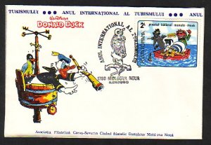 Romania, AUG/90 issue. Disney`s Donald Duck on Cachet Cover.