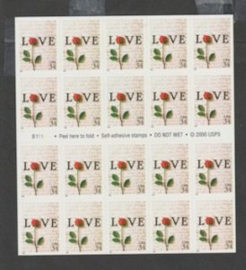 U.S. Scott Scott #3497a Love Stamp - Mint NH Booklet Pane