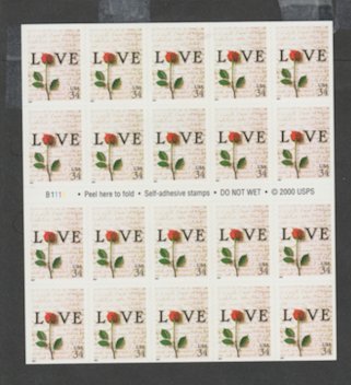 U.S. Scott Scott #3497a Love Stamp - Mint NH Booklet Pane