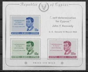 Cyprus Sc#253a J F Kennedy Souvenir Sheet (1965) MNH