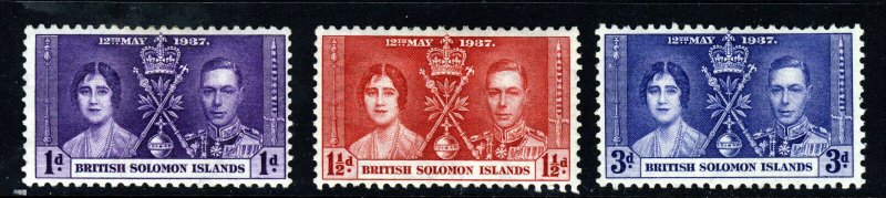 BRITISH SOLOMON ISLANDS KG VI 1937 The Coronation Set SG 57 to SG 59 MINT