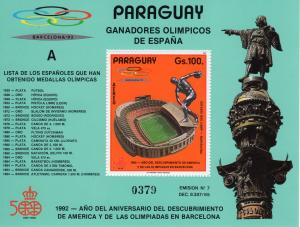 Paraguay 1989 Mi#Block 454A Stadium Nou Camp Barcelona Olympics-Columbus SS MNH