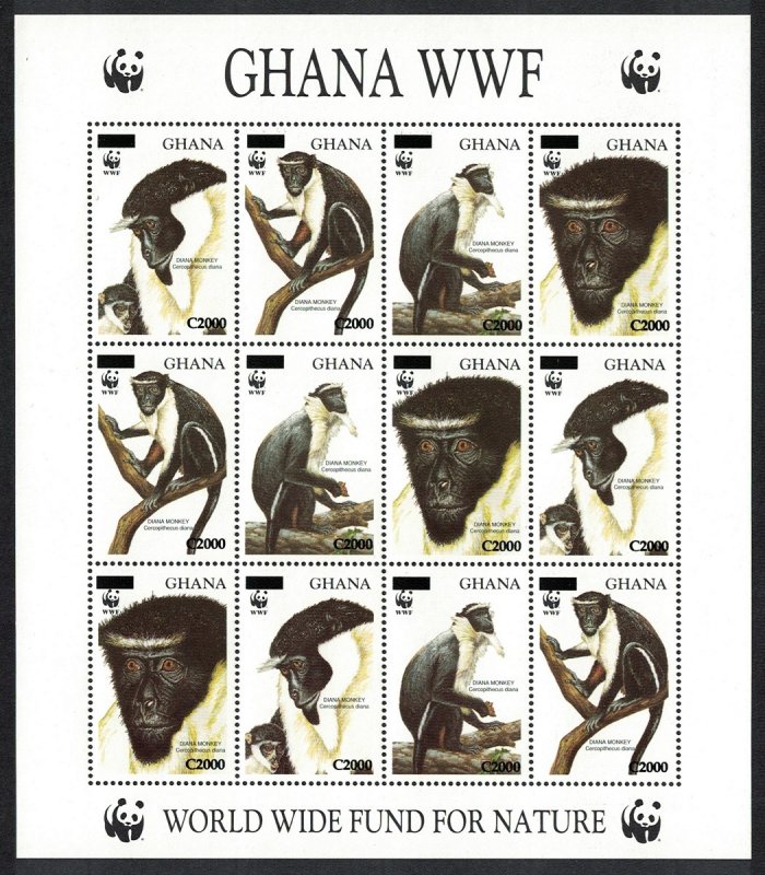 Ghana WWF Diana Monkey Sheetlet Ovpted RARR 2006 MNH SG#3574-3577 MI#3885-3888