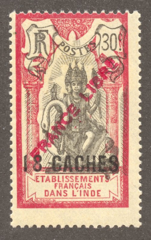 French India Scott 114 MNHOG - 1941 18ca on 30c FRANCE LIBRE O/P - SCV $16.00